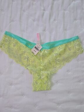 Lace Bikini Briefs in Lime with Teal Trim